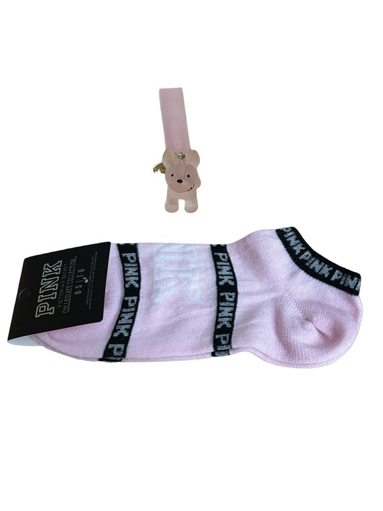 Accessories - NWT PINK Ankle Socks with Dog Bag Charm/Keychain